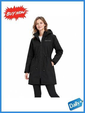Waterproof Long Hooded Raincoat Mid-Thigh Mesh Lined